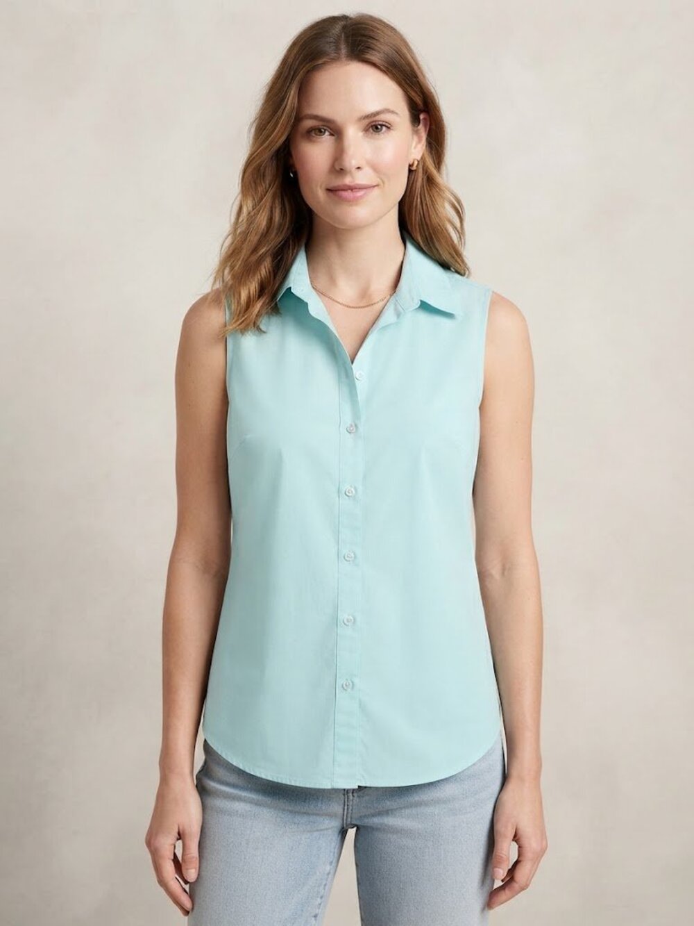 Talbots 100% Cotton Sleeveless Button-Front Collared Shirt in Light Blue